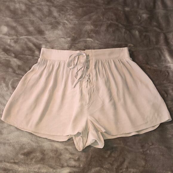 FREE F21 XS Light Brown Lace up Front High Waist Dress Shorts - Picture 1 of 7